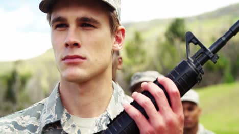 group of military soldiers standing with rifles 4k