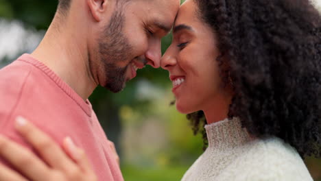 Love,-park-and-couple-embrace-in-woods-on-vacation