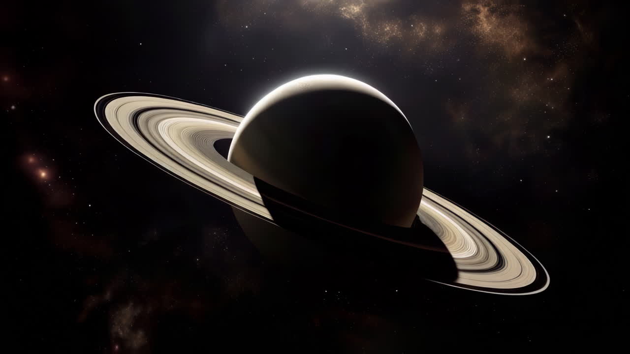 The planet saturn is in a dark starry sky