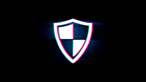 defence, guard, protect, safety, shield symbol on glitch retro vintage animation.