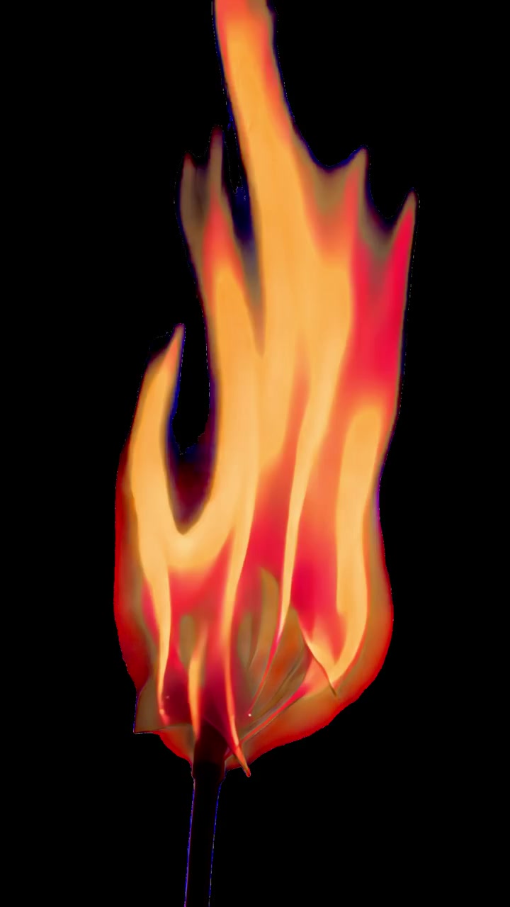 Bright Orange Flame Burning on a Matchstick Against Black Background