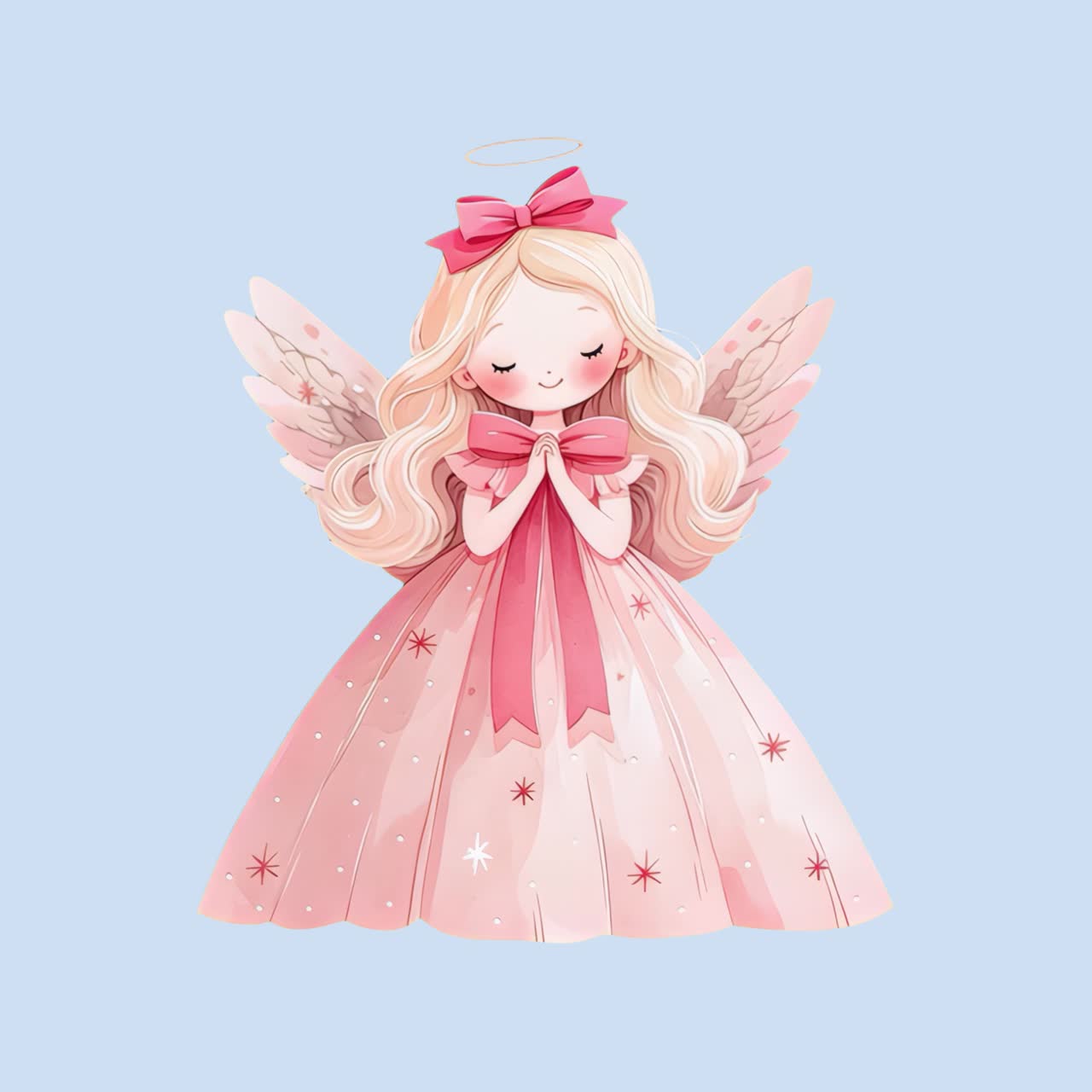Cute angel with pink dress animation isolated asset, transparent 4K video, alpha channel, ProRes
