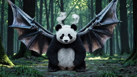 panda with dragon wings in a forest