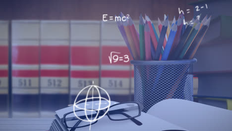 Animación-De-Ecuaciones-Matemáticas-Sobre-Artículos-Escolares-En-Clase