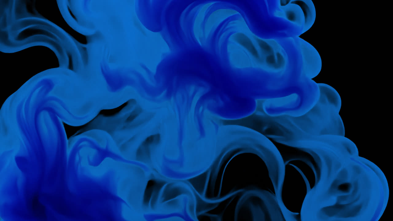 Sovrapposizione animata di inchiostro blu intenso che si muove nell'acqua, video 4K trasparente, canale alfa, ProRes