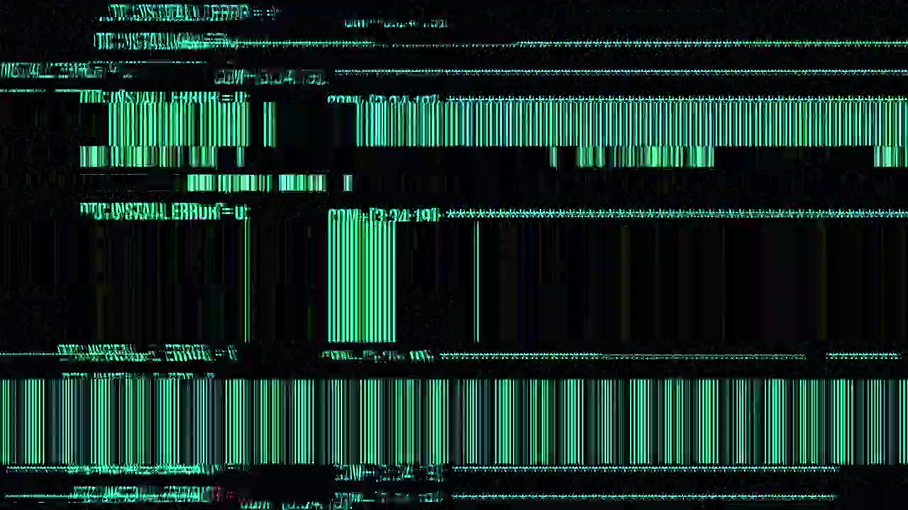 Digital Glitch Error Screen with Flickering Code and Data Distortion