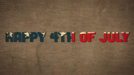 animation of a text happy 4th of july made of u.s. flag waving on grey background