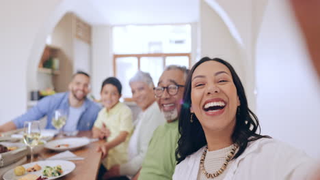 happy family, selfie and dinner for celebration