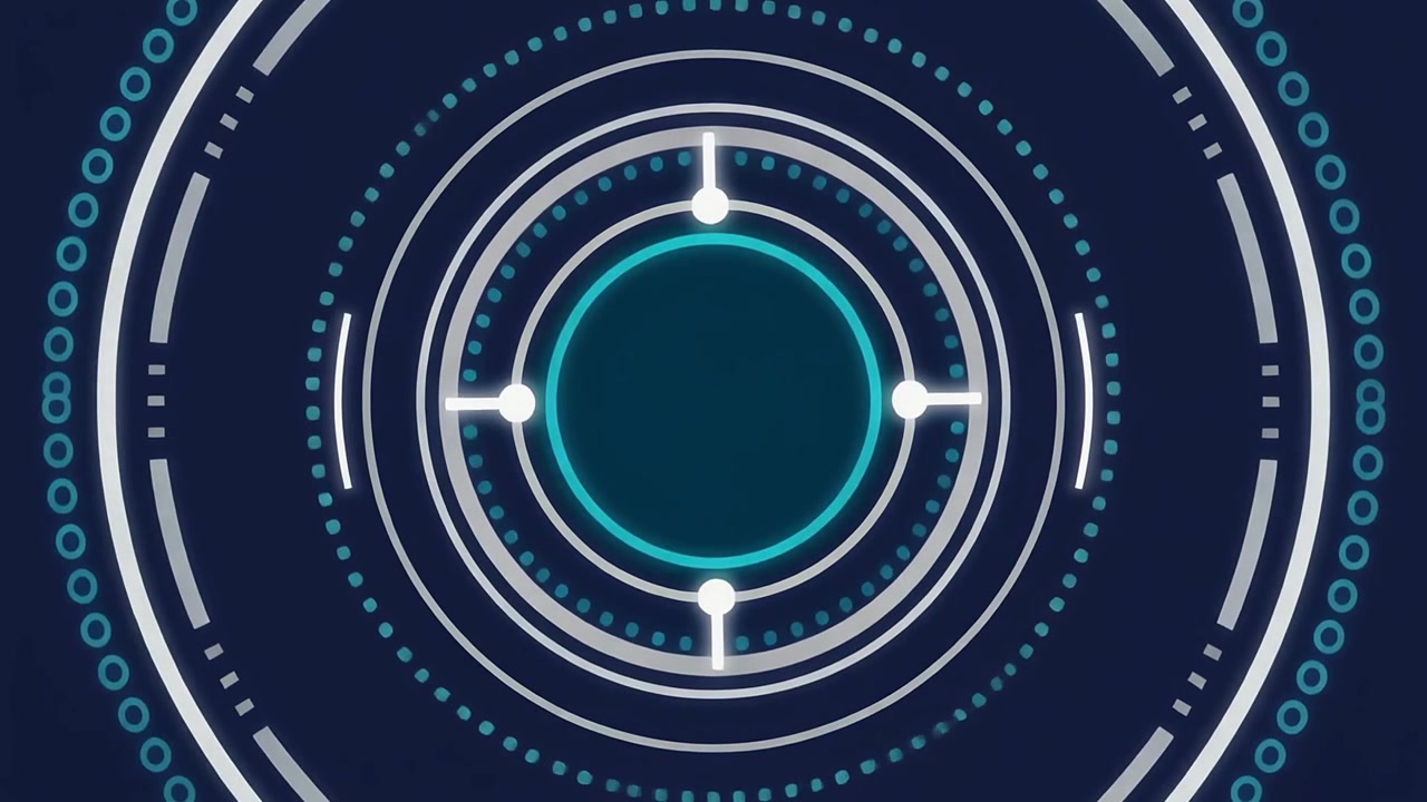 Animated Digital HUD Display with Concentric Circles and Crosshairs