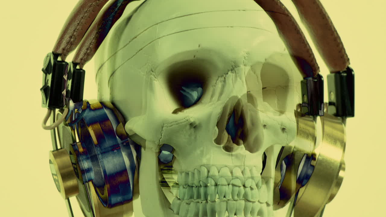cráneo con auriculares de oro