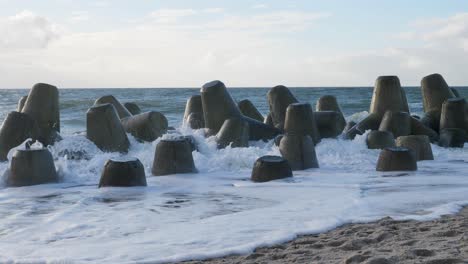 static slow motion shot of tetrapods located at the beach of hörnum at the island of sylt