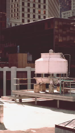 cooling tower on a rooftop in a city