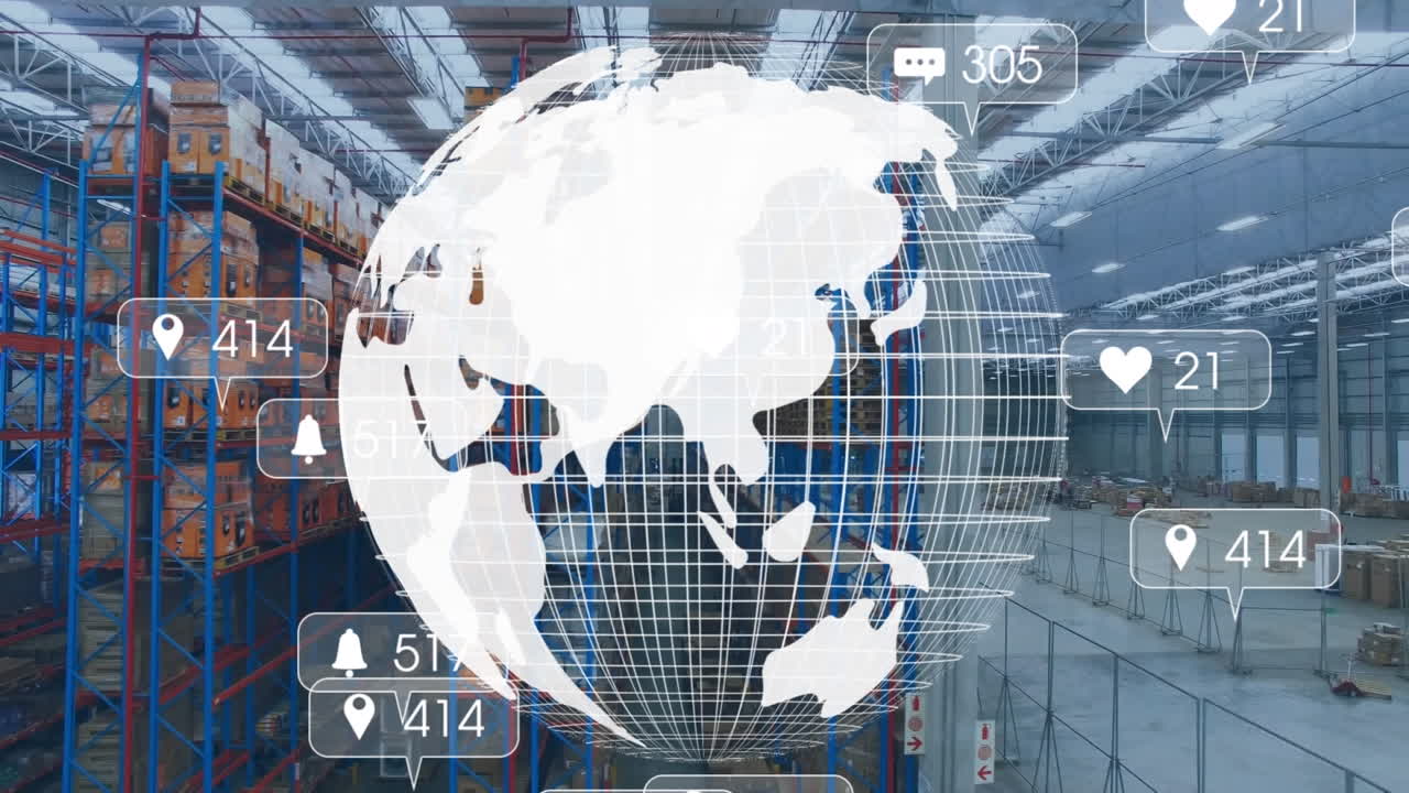 전 세계 미디어 아이콘과 창고의 애니메이션