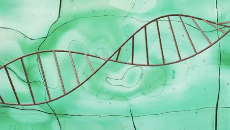 rotating dna strand over distorting liquid blue background