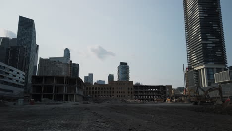 wide shot of partial demolition of historic lcbo warehouse headquarters in toronto