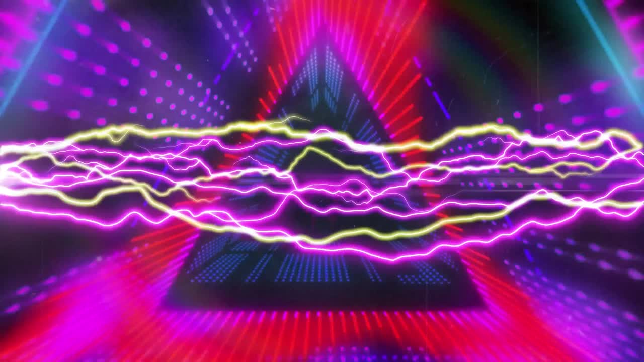 animación de relámpagos coloridos sobre el túnel digital.