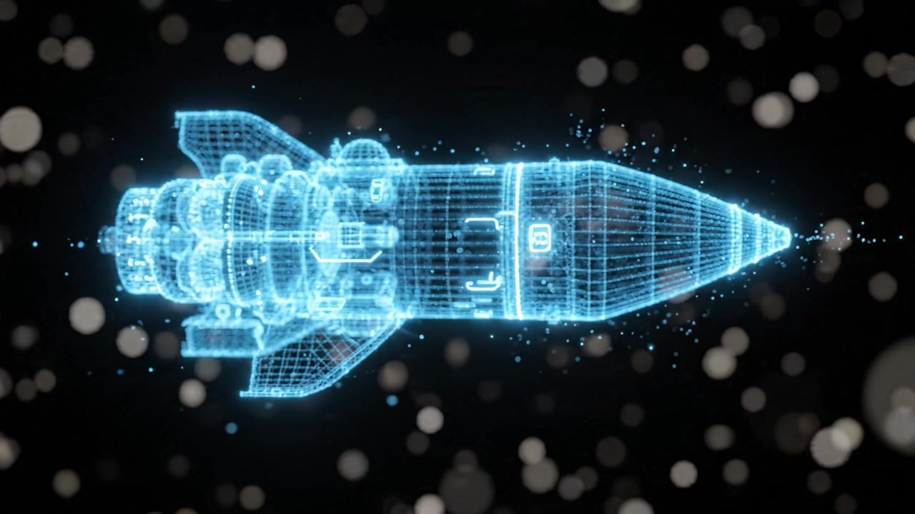 A Stunning Visualization of a Digital Rocket Model Highlighting Its Design and Structure for Space Exploration in a Futuristic Context