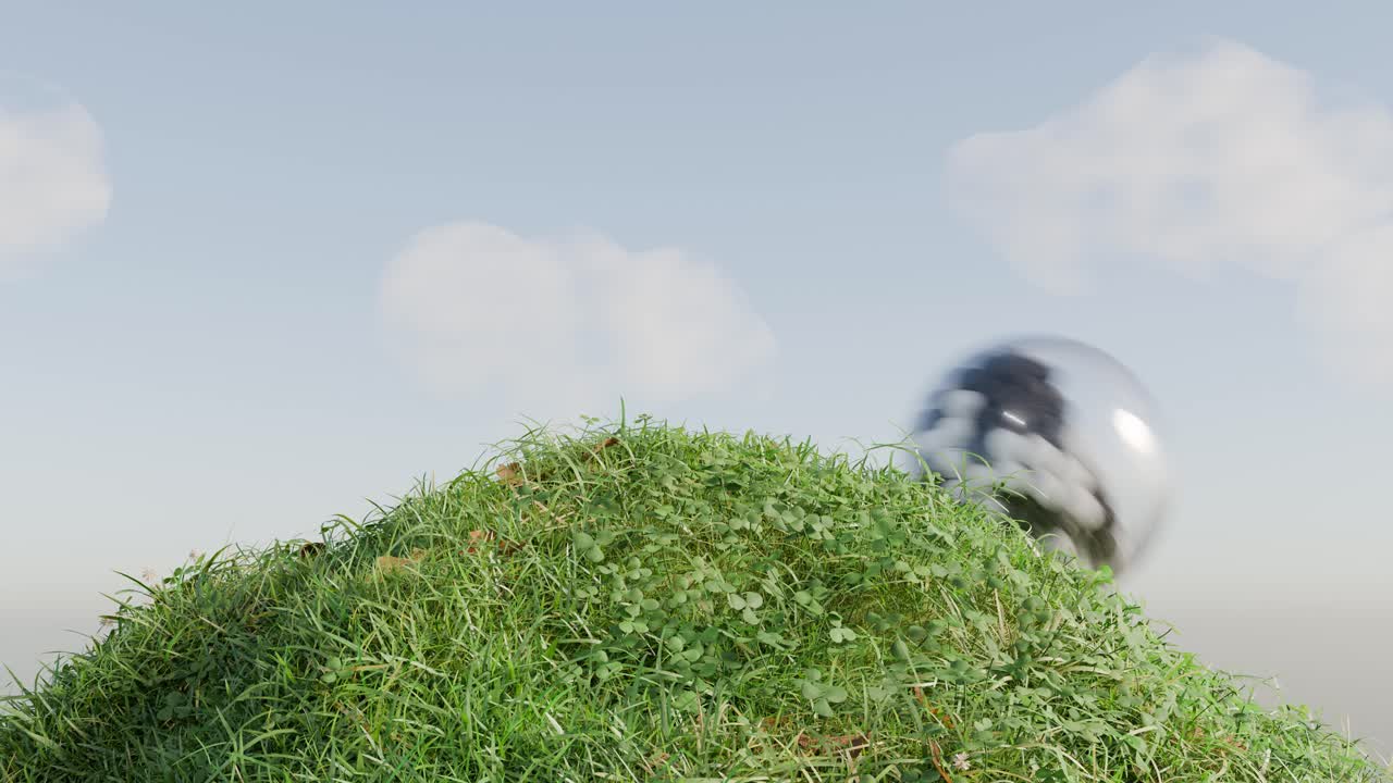 구름이 가득한 하늘 아래의 잔디 언덕