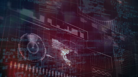 animación de diversos procesamientos de datos en pantalla roja y negra