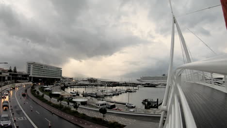 sunrise timelapse of the main sea port of ponta delgada