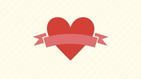 romantic red heart and ribbon on striped pattern