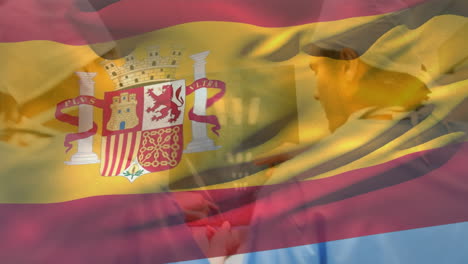 animación de la bandera de españa, varios cirujanos discutiendo rayos x mientras caminan hacia la sala de operaciones