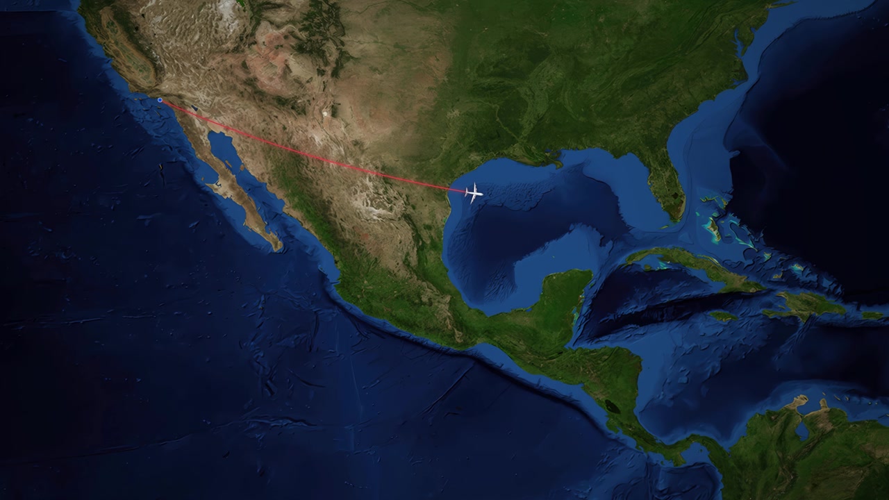 Animated Airplane Flight Path from Los Angeles to Miami on World Map