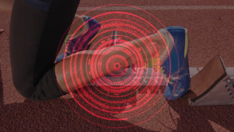 turning scope scanning with woman on starting blocks