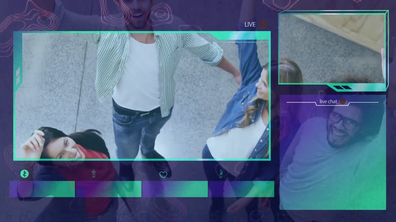 interfaz digital y procesamiento de datos en diversos colegas de oficina apilando las manos en la oficina