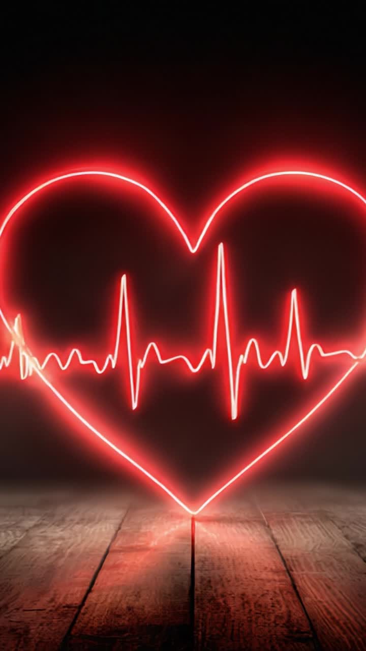 A Vibrant Neon Heartbeat Design: A Glowing Heart with Pulse Line in a Dark Setting Evokes Emotions of Love and Vitality, Perfect for Creative Displays or Themes