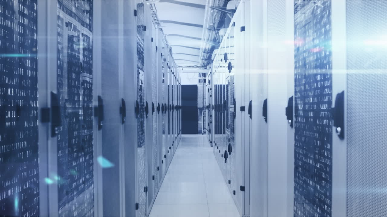 animación de formas y luces rojas sobre los servidores