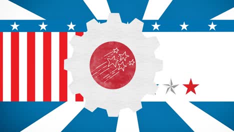 animation of labor day red stars over cog and american flag