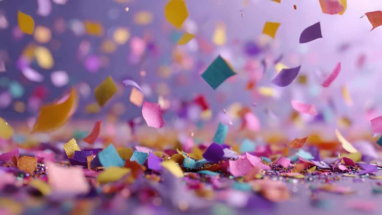 Esplosione vivace di coriandoli colorati in movimento e risultato finale catturati in due splendide immagini di gioiosa celebrazione, che simboleggiano occasioni festive e felicità