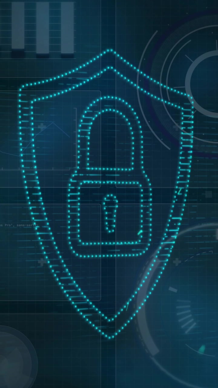 Animazione di lucchetto in scudo su elaborazione dati.