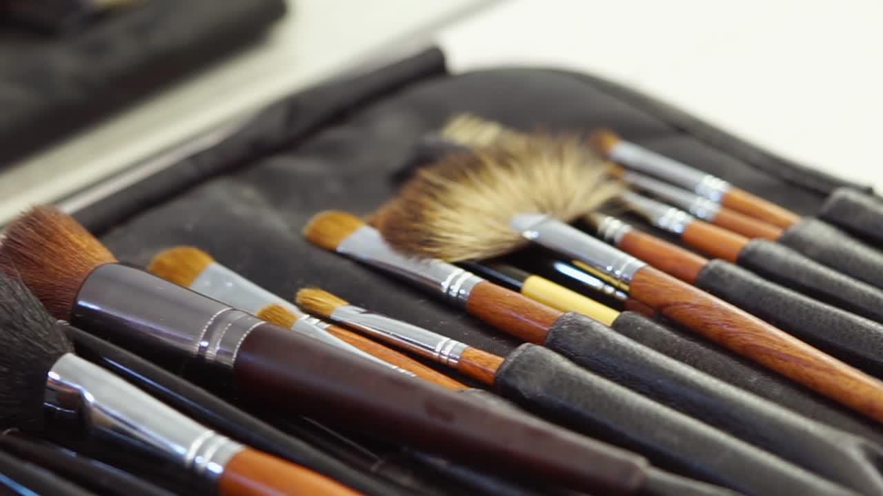 cepillos de maquillaje en un estuche