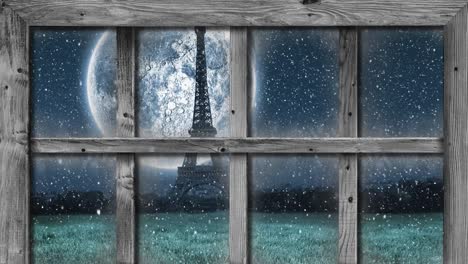 Animation-Einer-Winterlandschaft,-Gesehen-Durch-Das-Fenster