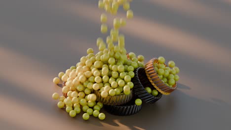 abstract 3d render of falling spheres in rings