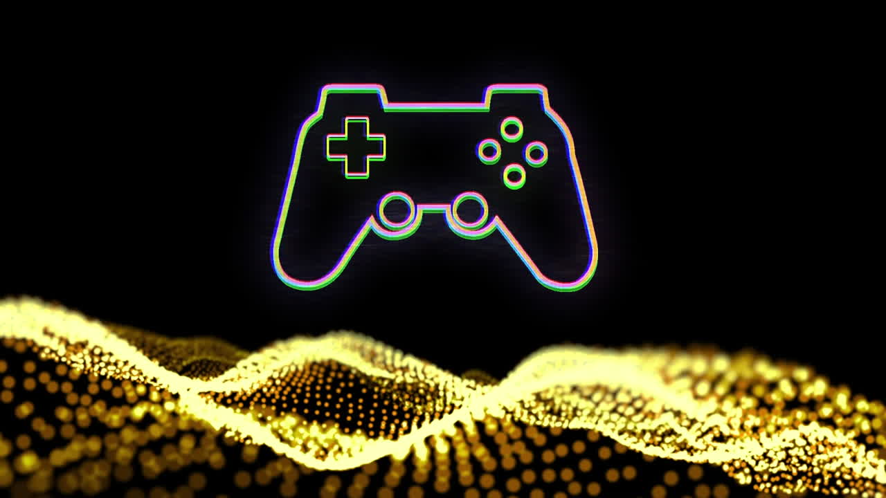 animazione dell'icona del gamepad su punti luminosi su sfondo nero