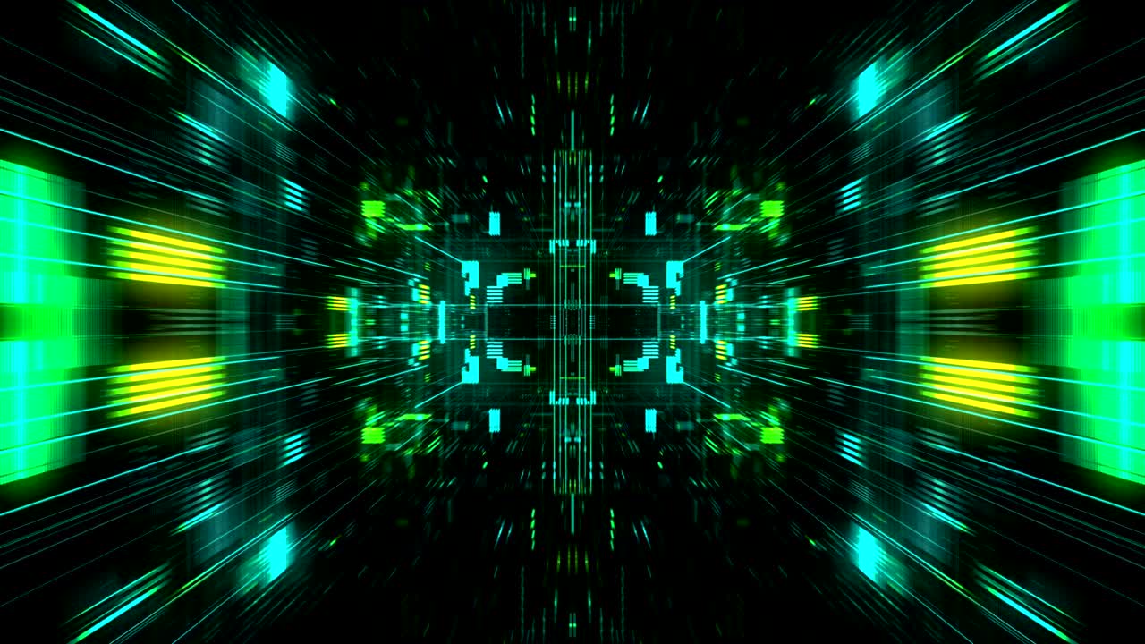 Flight into cosmic futuristic HUD tunnel seamless VJ loop. 4K 3D render loop