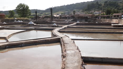 rows and divisions between natural salt pans at rio maior salinas in portugal