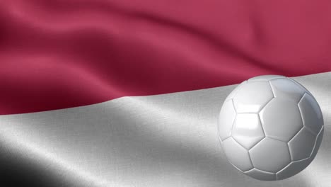 bandera de indonesia y pelota de fútbol - bandera de indonesia alto detalle - bandera nacional de indonesia patrón de onda elementos loopable - textura de tela y bucle sin fin - pelota de futbol y bandera