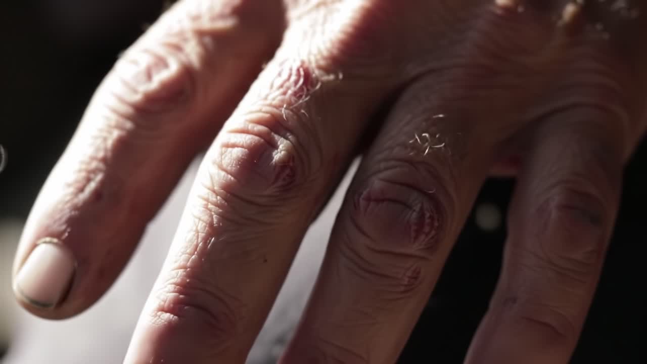 Close-Up of a Weathered Hand Showcasing the Intricate Textures and Details of Aging Skin, Highlighting the Beauty of Life Experience and Time's Passage