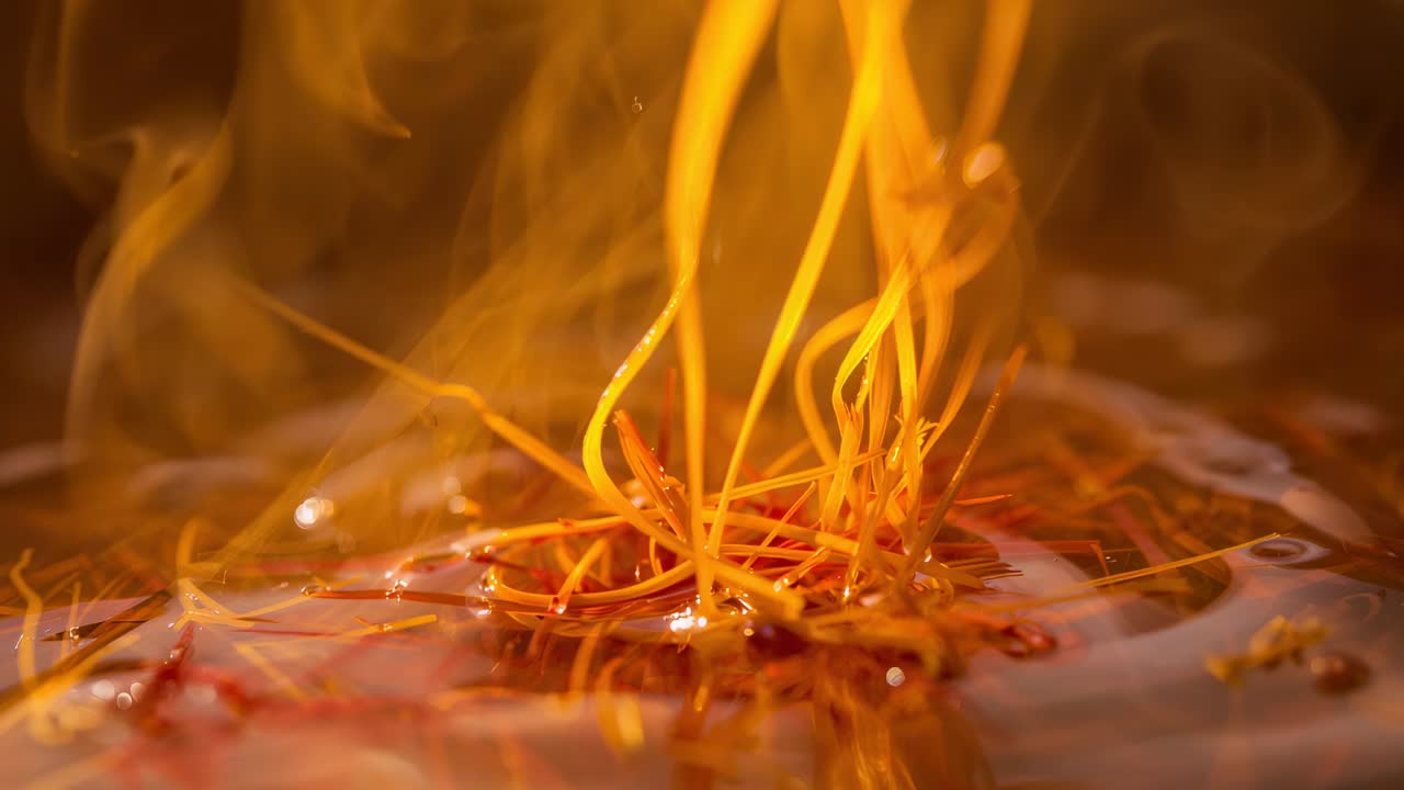 Lifting golden threads pulling upward from amber pool in macro, liquid warming and forming ripples