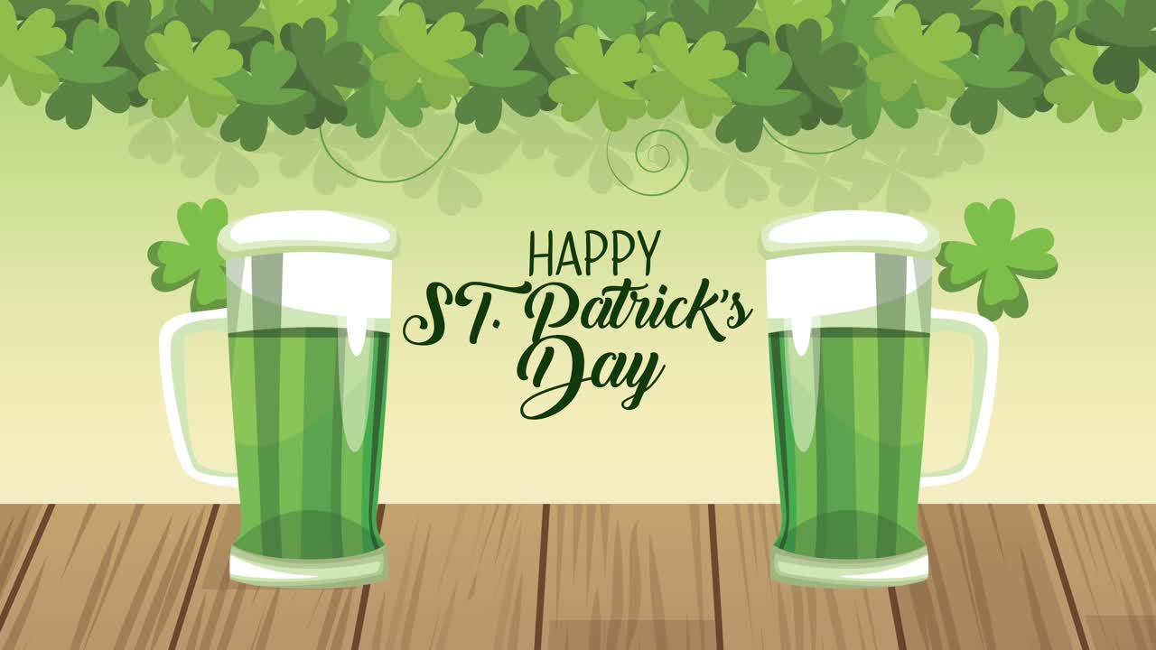 letras del día de san patricio con cervezas y tréboles