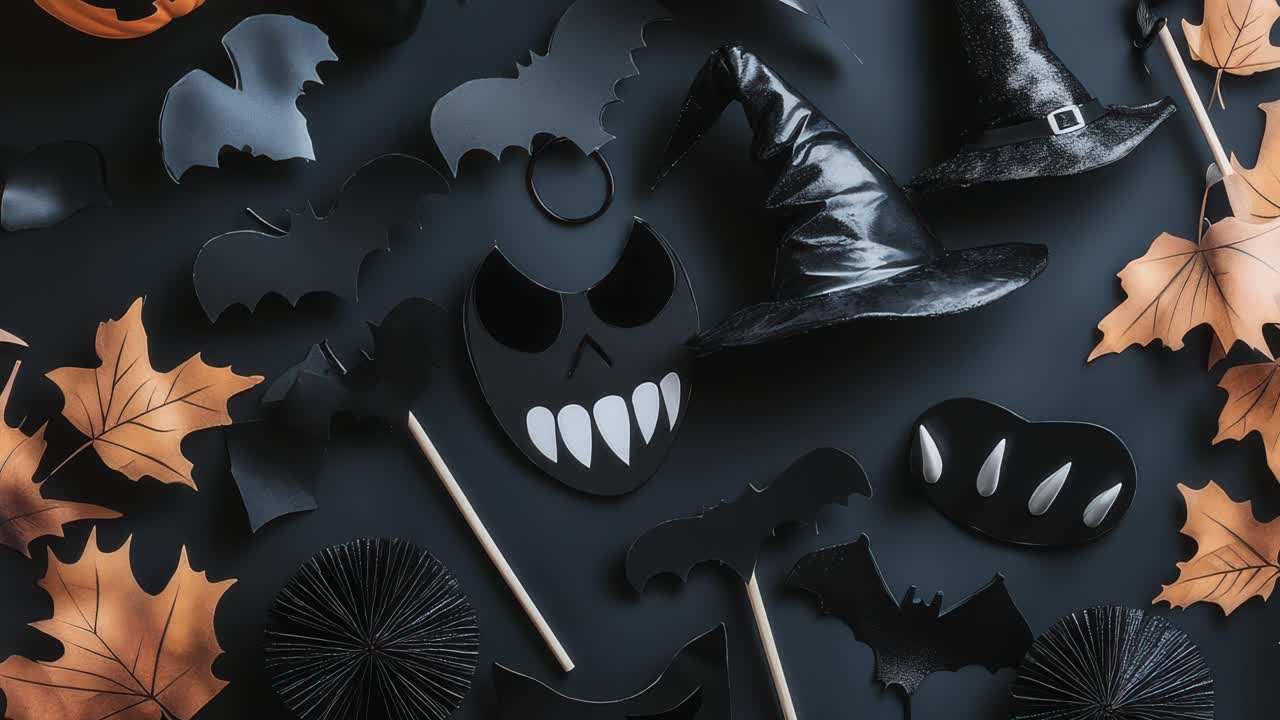 decoraciones de halloween espeluznantes con calabazas y sombreros de bruja