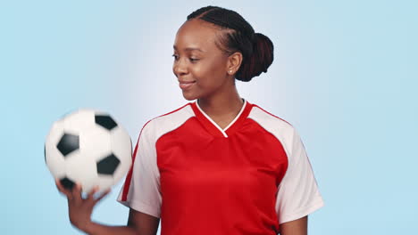 Happy,-face-and-a-black-woman-for-soccer