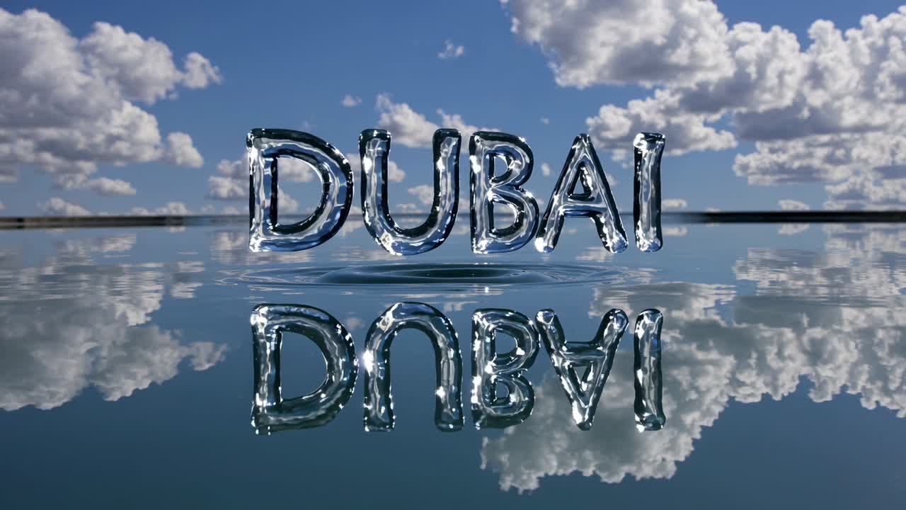 Glassy 3d word divest splashing and sinking in calm water with cloudy blue sky reflection generates ripples and creates a mesmerizing visual with its distorted image mirrored below the surface