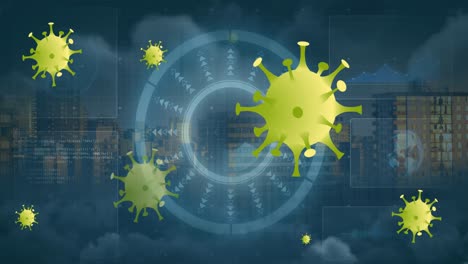 animation of covid 19 cells and scope with scientific data processing