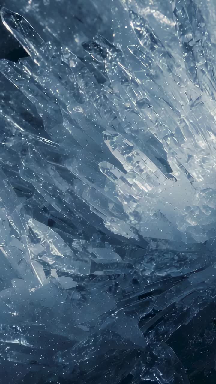 Vertical video: Shifting camera revealing crystal cluster in macro, showing droplets and highlights