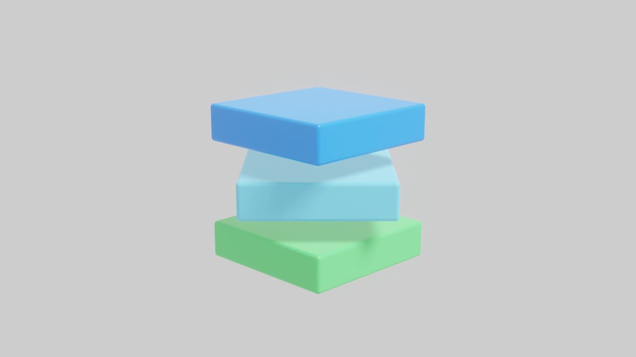 Multicolor 3D blocks rotates on a white background. Abstract seamless loop 3D rendered motion graphic objects